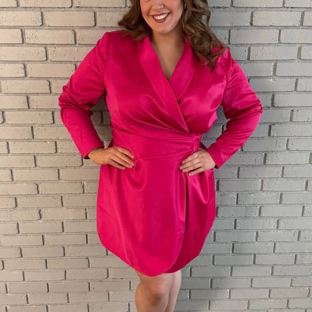 Eloquii hot pink stain wrap dress